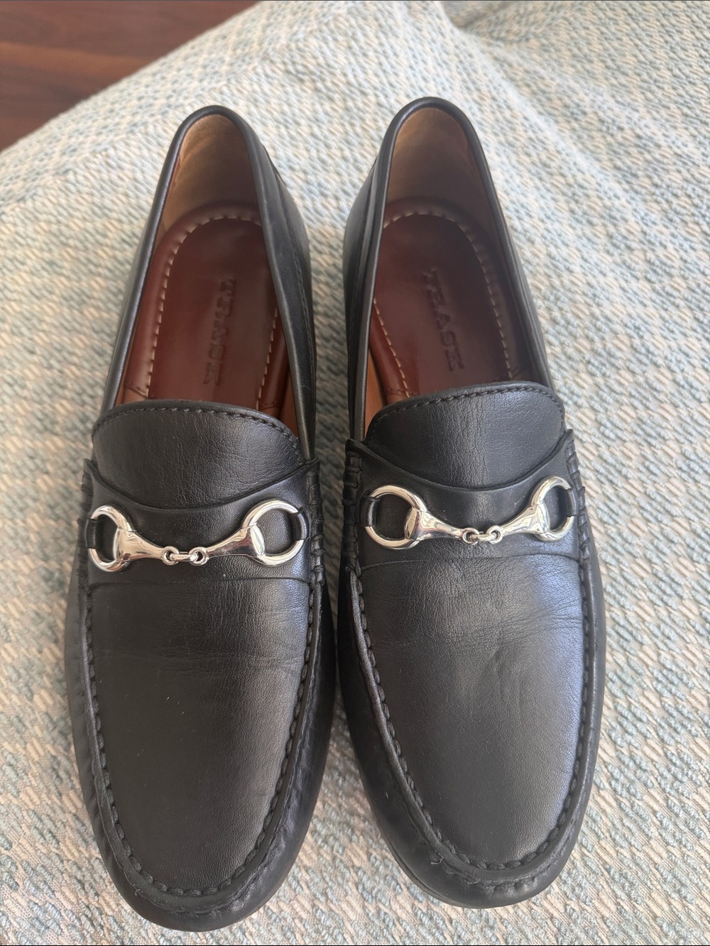 Trask Black Leather Bit Loafers